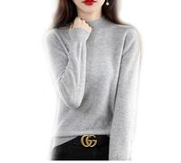 YGSIKY Cashmere sweater for women, casual solid sweater, sweater basic loose turtleneck sweater blouse tops, stand-up collar knitted sweater long-sleeved turtleneck sweater for autumn (Grau,XL)