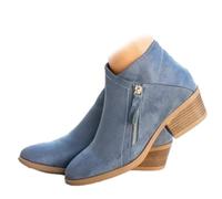 YGSIKY Chunky Heel Side Zip Ankle Boots for Women,Ankle Boots for Women Arch Support,Booties for Women Low Heel Boots for Women Low Heel,Side Zip Ankle Boots for Women (Blue,38 EU)