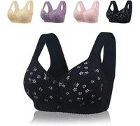 YGSIKY Daisy Bras for Older Women, Comfortable Daisy Bra for Seniors, Practical Cotton Bra with Front Button Closure for Women, Padded Daisy Bras for Seniors Comfortable Seamless Bra (Schwarz,50/115)