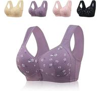 YGSIKY Daisy Bras for Older Women, Comfortable Daisy Bra for Seniors, Practical Cotton Bra with Front Button Closure for Women, Padded Daisy Bras for Seniors Comfortable Seamless Bra (Lila,46/105)