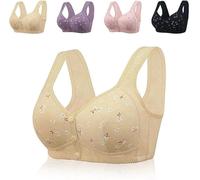 YGSIKY Daisy Bras for Older Women, Comfortable Daisy Bra for Seniors, Practical Cotton Bra with Front Button Closure for Women, Padded Daisy Bras for Seniors Comfortable Seamless Bra (Aprikose,40/90)