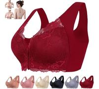 YGSIKY Front Closure 5D Shaping Wireless Bra,Seamless Bras for Women,Womens Solid Lace Wireless Push up Bra,Front Close Bras for Women, Front Close Bras for Older Women (Claret,M)