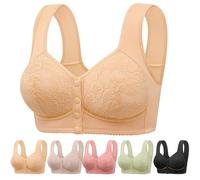 YGSIKY Front Closure Bra Cotton Bra Daisy Bras for Older Women,No Underwire Plus Size Full Coverage Cotton Bra,Bras for Older Women,Comfortable Convenient Front Button Bra (Skin,42/95)