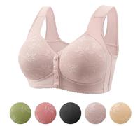 YGSIKY Front Closure Bras,Daisy Bras for Older Women,Comfortable Full Support Bra,Wide Back,No Wire,Plus Size Bra with Front Button,Everyday Bra (Rosa,50/115)