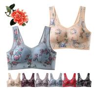 YGSIKY Ice silk lace cooling comfort bra, ice silk cooling bra, seamless sports bra, wireless push up bra, ultra thin ice silk bra, ice silk comfort bra for older women (F+B,3XL)