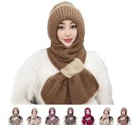 Integrated Ear Protection, Windproof Hat Scarf, 2 in 1 Mask Scarf, Knitted Hat, New Winter 2024, Versatile Knitted Scarf with Hood, Windproof Hat Scarf Hats (Braun,1PC)