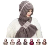 Integrated Ear Protection, Windproof Hat Scarf, 2 in 1 Mask Scarf, Knitted Hat, New Winter 2024, Versatile Knitted Scarf with Hood, Windproof Hat Scarf Hats (Coffee,1PC)