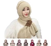 Integrated Ear Protection, Windproof Hat Scarf, 2 in 1 Mask Scarf, Knitted Hat, New Winter 2024, Versatile Knitted Scarf with Hood, Windproof Hat Scarf Hats (Beige,1PC)