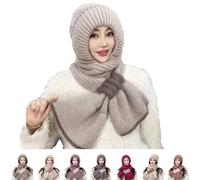 Integrated Ear Protection, Windproof Hat Scarf, 2 in 1 Mask Scarf, Knitted Hat, New Winter 2024, Versatile Knitted Scarf with Hood, Windproof Hat Scarf Hats (Grey,1PC)
