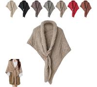 YGSIKY Knitted Triangle Shawl with Leather Buckle,Women's Warm Crochet Knit Shawl Wrap, Knit Scarf Cape,New Fall Winter Knitted Shawl, Multifunctional Triangle Shawl for Ladies (Light Beige,1PC)