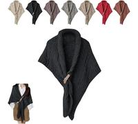YGSIKY Knitted Triangle Shawl with Leather Buckle,Women's Warm Crochet Knit Shawl Wrap, Knit Scarf Cape,New Fall Winter Knitted Shawl, Multifunctional Triangle Shawl for Ladies (Black,1PC)