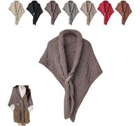 YGSIKY Knitted Triangle Shawl with Leather Buckle,Women's Warm Crochet Knit Shawl Wrap, Knit Scarf Cape,New Fall Winter Knitted Shawl, Multifunctional Triangle Shawl for Ladies (Brown,1PC)