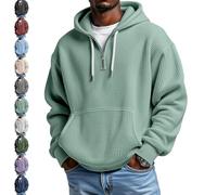YGSIKY Mens Quarter Zip Sweatshirt,Men's Casual Solid Color Waffle Zipper Long Sleeve Hooded Sweatshirt,Loose and Comfortable (Green,S)