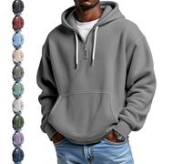 YGSIKY Mens Quarter Zip Sweatshirt,Men's Casual Solid Color Waffle Zipper Long Sleeve Hooded Sweatshirt,Loose and Comfortable (Gray,5XL)