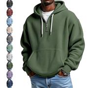 YGSIKY Mens Quarter Zip Sweatshirt,Men's Casual Solid Color Waffle Zipper Long Sleeve Hooded Sweatshirt,Loose and Comfortable (Army,M)