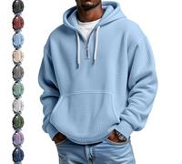 YGSIKY Mens Quarter Zip Sweatshirt,Men's Casual Solid Color Waffle Zipper Long Sleeve Hooded Sweatshirt,Loose and Comfortable (Blue,3XL)