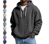 YGSIKY Mens Quarter Zip Sweatshirt,Men's Casual Solid Color Waffle Zipper Long Sleeve Hooded Sweatshirt,Loose and Comfortable (Black,M)