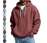 YGSIKY Mens Quarter Zip Sweatshirt,Men's Casual Solid Color Waffle Zipper Long Sleeve Hooded Sweatshirt,Loose and Comfortable (Red,S)