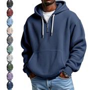YGSIKY Mens Quarter Zip Sweatshirt,Men's Casual Solid Color Waffle Zipper Long Sleeve Hooded Sweatshirt,Loose and Comfortable (Navy,XL)