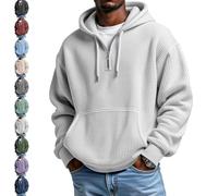 YGSIKY Mens Quarter Zip Sweatshirt,Men's Casual Solid Color Waffle Zipper Long Sleeve Hooded Sweatshirt,Loose and Comfortable (White,L)