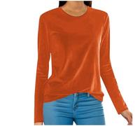 YGSIKY Velvet Tops for Women Trendy Crewneck,Long Sleeve Velour Shirt,Velvet Long Sleeve Shirt Women,Tee Shirt Trendy Velvet Soft Tops,Ladies Dressy Casaul Blouses Spring Clothing (Orange,XXL)
