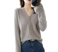 YGSIKY Women's Cashmere Cardigan,V Neck Long Sleeve Lightweight Knit Cardigan Sweater,Front Button Long Sleeve Cardigan,Fall Winter Sexy Soft Warm Elastic Knit Sweaters (Khaki,L)