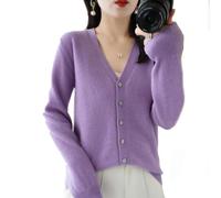 YGSIKY Women's Cashmere Cardigan,V Neck Long Sleeve Lightweight Knit Cardigan Sweater,Front Button Long Sleeve Cardigan,Fall Winter Sexy Soft Warm Elastic Knit Sweaters (Purple,XXL)