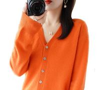 YGSIKY Women's Cashmere Cardigan,V Neck Long Sleeve Lightweight Knit Cardigan Sweater,Front Button Long Sleeve Cardigan,Fall Winter Sexy Soft Warm Elastic Knit Sweaters (Orange,L)