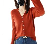 YGSIKY Women's Cashmere Cardigan,V Neck Long Sleeve Lightweight Knit Cardigan Sweater,Front Button Long Sleeve Cardigan,Fall Winter Sexy Soft Warm Elastic Knit Sweaters (Sand Red,M)