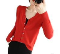 YGSIKY Women's Cashmere Cardigan,V Neck Long Sleeve Lightweight Knit Cardigan Sweater,Front Button Long Sleeve Cardigan,Fall Winter Sexy Soft Warm Elastic Knit Sweaters (Red,XXL)
