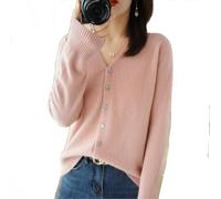 YGSIKY Women's Cashmere Cardigan,V Neck Long Sleeve Lightweight Knit Cardigan Sweater,Front Button Long Sleeve Cardigan,Fall Winter Sexy Soft Warm Elastic Knit Sweaters (Pink,XL)