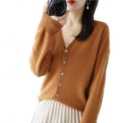 YGSIKY Women's Cashmere Cardigan,V Neck Long Sleeve Lightweight Knit Cardigan Sweater,Front Button Long Sleeve Cardigan,Fall Winter Sexy Soft Warm Elastic Knit Sweaters (Caramel,XXL)