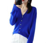YGSIKY Women's Cashmere Cardigan,V Neck Long Sleeve Lightweight Knit Cardigan Sweater,Front Button Long Sleeve Cardigan,Fall Winter Sexy Soft Warm Elastic Knit Sweaters (Blue,L)