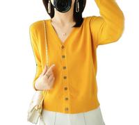 YGSIKY Women's Cashmere Cardigan,V Neck Long Sleeve Lightweight Knit Cardigan Sweater,Front Button Long Sleeve Cardigan,Fall Winter Sexy Soft Warm Elastic Knit Sweaters (Yellow,XXL)