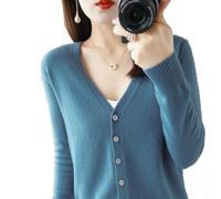 YGSIKY Women's Cashmere Cardigan,V Neck Long Sleeve Lightweight Knit Cardigan Sweater,Front Button Long Sleeve Cardigan,Fall Winter Sexy Soft Warm Elastic Knit Sweaters (Haze Blue,M)