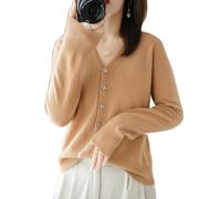 YGSIKY Women's Cashmere Cardigan,V Neck Long Sleeve Lightweight Knit Cardigan Sweater,Front Button Long Sleeve Cardigan,Fall Winter Sexy Soft Warm Elastic Knit Sweaters (Golden Camel,XL)