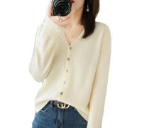 YGSIKY Women's Cashmere Cardigan,V Neck Long Sleeve Lightweight Knit Cardigan Sweater,Front Button Long Sleeve Cardigan,Fall Winter Sexy Soft Warm Elastic Knit Sweaters (Beige,L)