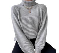 YGSIKY Womens Casual Sweater,Autumn and Winter Simple Lapel Raglan Sleeve Pullover Knitted Sweater Women, Lapel Collar Long Sleeve Pullover,Long Sleeves Casual Knit Pullover Tops (Grey,M)
