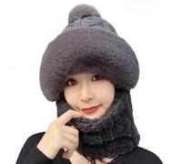 YGSIKY Women's Cycling Windproof Scarf Hat,Women's Winter Warm Windproof Plush Scarf Hat,Plush Scarf Hat,Winter Cycling Hat Plus Velvet Warmer Hat,Thick Windproof Beanies Hat Scarf (Grey)