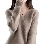 YGSIKY Womens V Neck Oversized Sweater, Long Sleeve V Neck Pullover Sweater Soft Warm Cozy Lightweight Wool Knit Jumpers Sweater,Knit Solid Color Oversized Pullover Sweater Jumper (Camel,S)