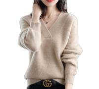 YGSIKY Womens V Neck Oversized Sweater, Long Sleeve V Neck Pullover Sweater Soft Warm Cozy Lightweight Wool Knit Jumpers Sweater,Knit Solid Color Oversized Pullover Sweater Jumper (Apricot,L)