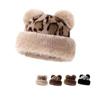 YGSIKY Womens Winter Faux Fur Bucket Hat,Women's Leopard Print Plush Mongolian hat,Warm Plush Fluffy Furry Mink Hats Thick Fisherman Cap for Girls Women (Khaki)