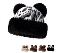 YGSIKY Womens Winter Faux Fur Bucket Hat,Women's Leopard Print Plush Mongolian hat,Warm Plush Fluffy Furry Mink Hats Thick Fisherman Cap for Girls Women (Black)