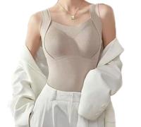 YGSIKY Women's Winter Warm Tank Top with Shelf Bra, Thickened Fleece Lined Vest Camisole Sleeveless Undershirt Thermal Top (M, Khaki)