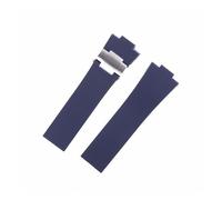 YGUK0J 25mm*12mm Black Brown Blue Waterproof Silicone Rubber Strap Folding Buckle Wristband Strap Bracelet Compatible With Ulysse Nardin Watch Band(Blue and metal,26MM_WITH SILVER BUCKLE)