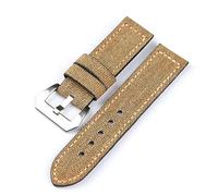 YGUK0J Canvas Leather Watchband 20 22 24 26MM Black Green Brown Denim Thick Material Retro Strap,(Khaki silver buckle,26mm)