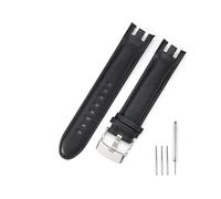 YGUK0J Crocodile Pattern Cowhide Watch Strap Compatible With Swatch Accessories Black Bifurcate Concave Interface 21MM Colloidal Particles Wrist