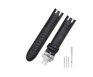 YGUK0J Crocodile Pattern Cowhide Watch Strap Compatible With Swatch Accessories Black Bifurcate Concave Interface 21MM Colloidal Particles Wrist