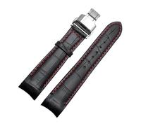 YGUK0J Genuine Leather Bracelet Curved End Watch Strap 20mm Compatible With Citizen BL9002-37 05A BT0001-12E 01A Watch Band 21mm Watchband 22mm(Black red silver,22mm)