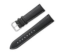 YGUK0J Genuine Leather Watch Band 12mm 14mm 16mm 18mm 20mm 22mm Lychee Pattern Wrist Straps Replacement Calfskin Watchbands(Black-white line,20mm)